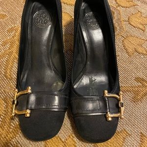 Tory Burch Noel suede buckle stack heel